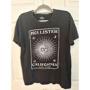 Hollister Mens Celestial Sun Moon Graphic T-Shirt Black La Lune Le Soleil Small